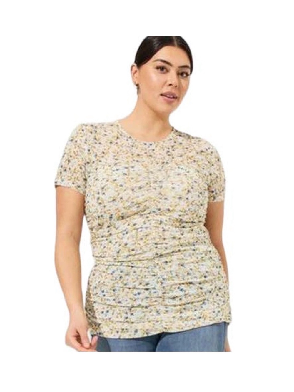 New Torrid Womans Stretch Mesh Blouse Ruched Top Ditsy Floral 3X NWT